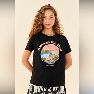 NWT FARM Rio Have A Nice Trip Organic Cotton T-Shirt in Black - Size Large